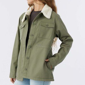 NEW Hang Ten Women's Utility Fleece lined Jacket Plush Collar Olive Size M